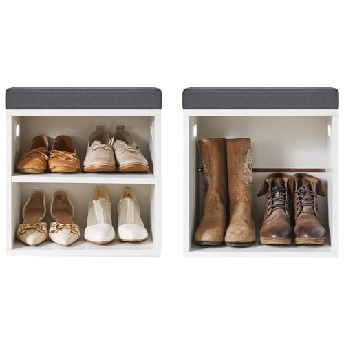White 2 Tier Shoe Storage Bench with Cushion X292325