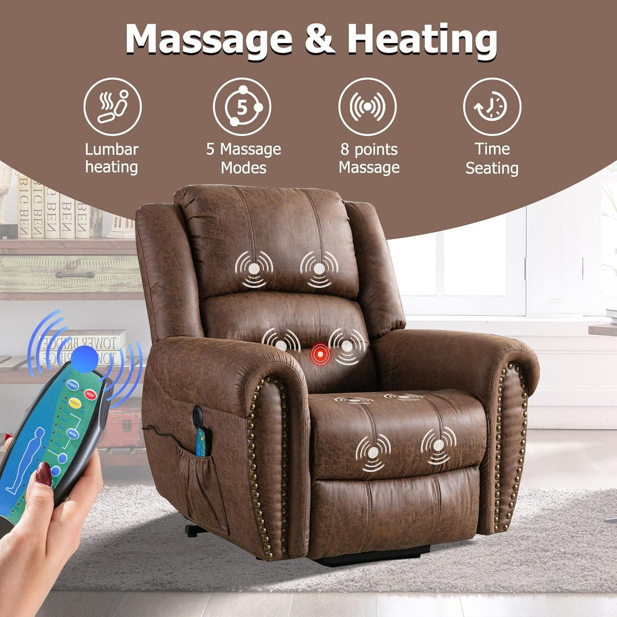 Brown Leather Oversized Power Lift Reclining Sofa I20482