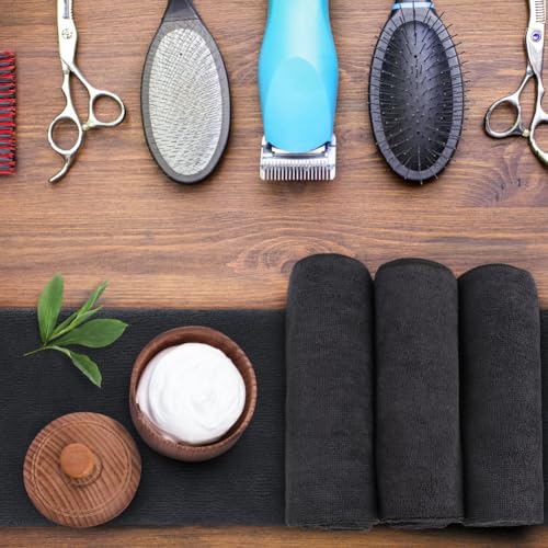 Extra Large Black Salon Towel, Pack of 12, 18 x 30 Inches, Microfiber Towels T7786