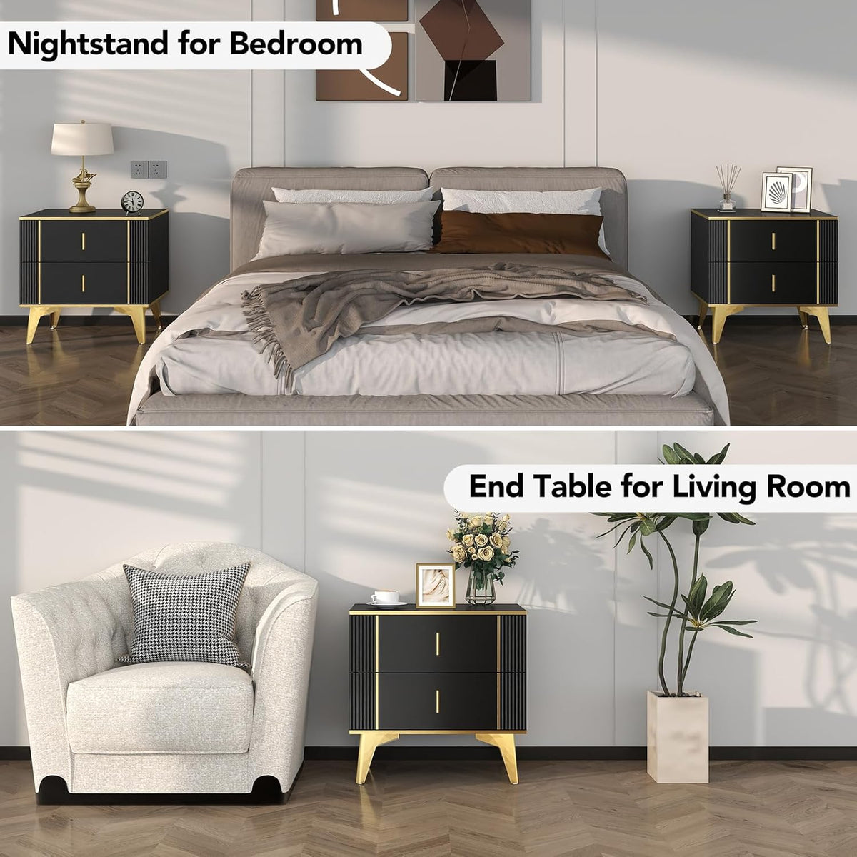 Black Nightstand Set of 2 with 2 Wood Drawers F861447