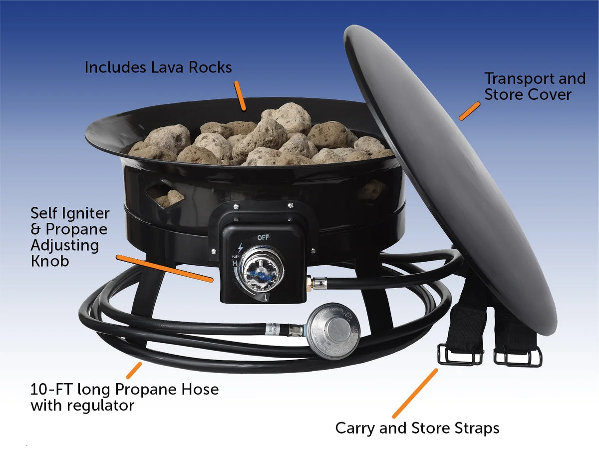 Portable Propane Gas Fire Pit 19-Inch 58,000 BTU with Cover & Carry Kit I7190