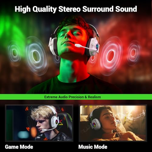 White 2.4 GHz Wireless Bluetooth 5.4 Gaming Headset with Noise Canceling Microphone Z791