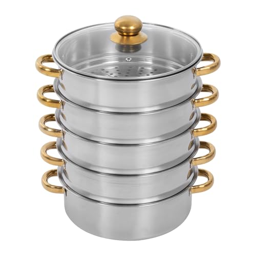 5 Tier Stainless Steel Steamer Pot with Glass Lid K597164