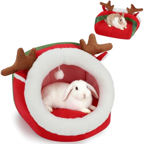 Cozy Reindeer Christmas Pet Bed Cave with Removable Cushion E235097