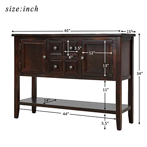 Espresso Buffet Sideboard Console with 2 Cabinets 4 Drawers and Open Bottom Shelf B22562