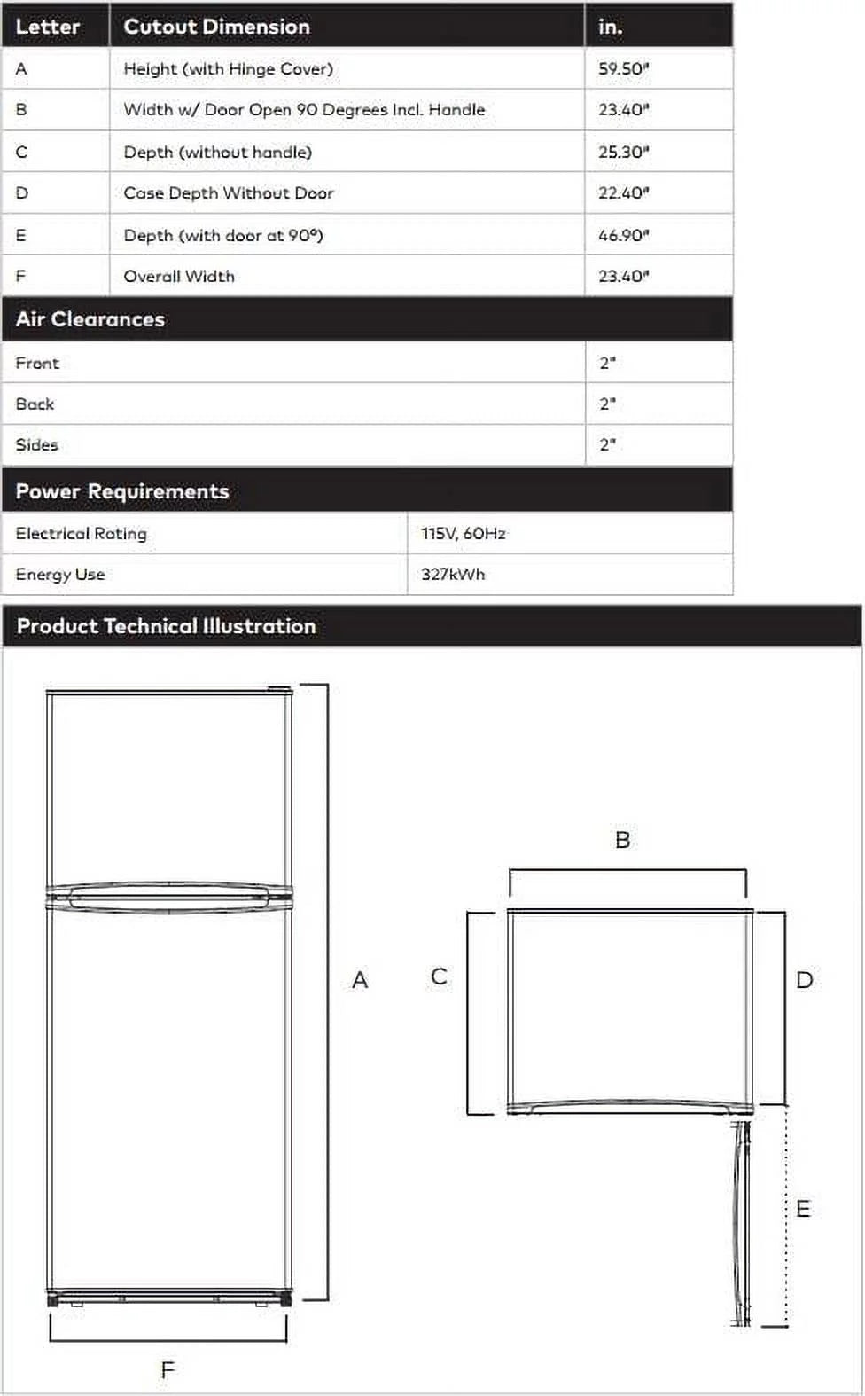 24 Top Freezer Refrigerator with 9.8 cu. ft. Total Capacity Frost-Free Glass Shelves in Stainless R5381