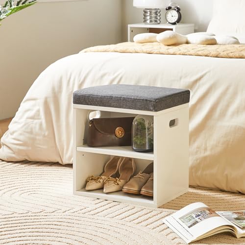 White 2 Tier Shoe Storage Bench with Cushion X292325