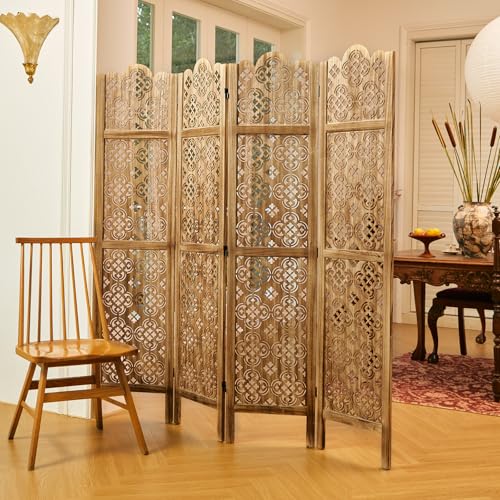 4 Panel Antique Brown Wood Room Divider I16338