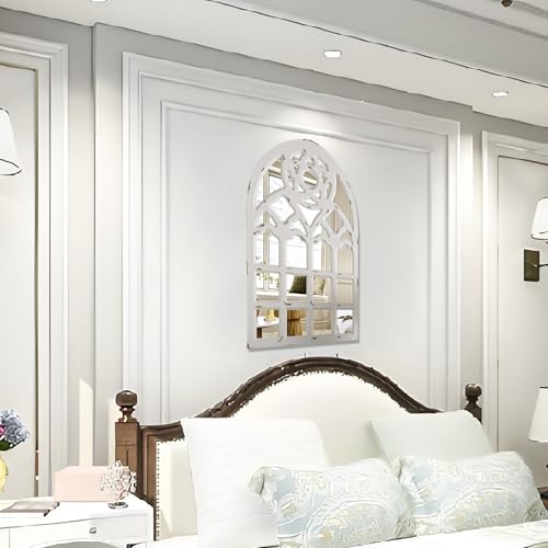White Arched Wood Framed Window Mirror 23.6"x38"x1.2" U26784