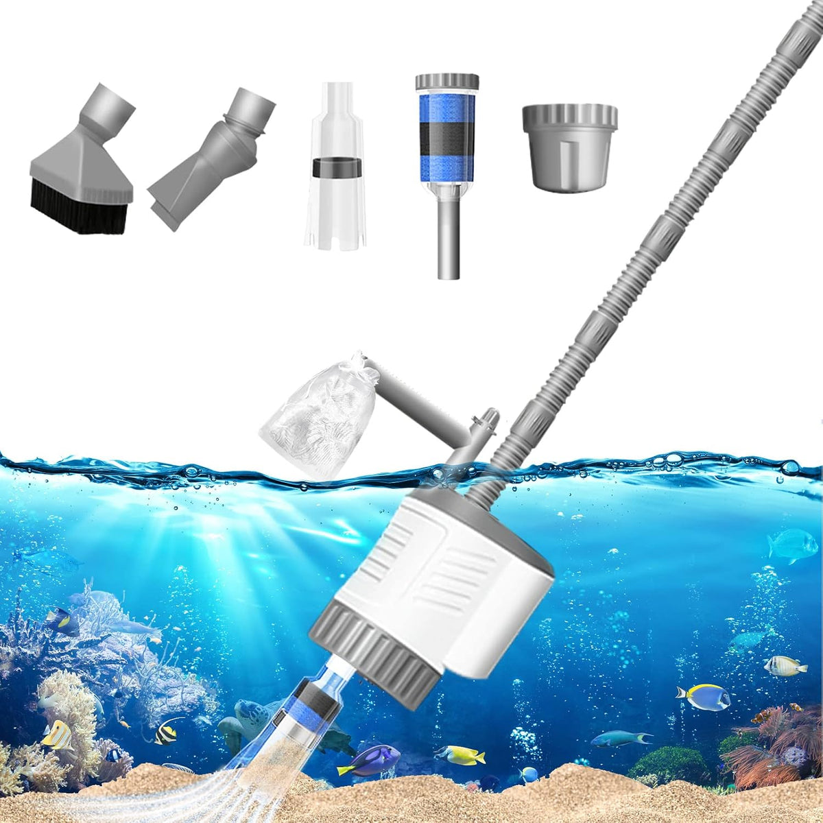 6 in 1 Aquarium Gravel Cleaner Siphon Kit, 30W, 320GPH W42975