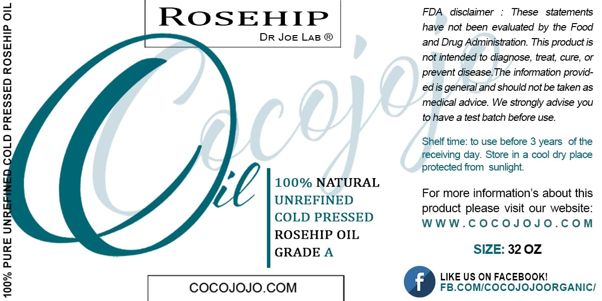 100% Pure Unrefined Cold Pressed Rosehip Oil - 32 Oz G9662