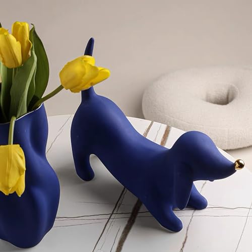 Ceramic Dachshund Dog Figurine 28x22cm Silver T990337