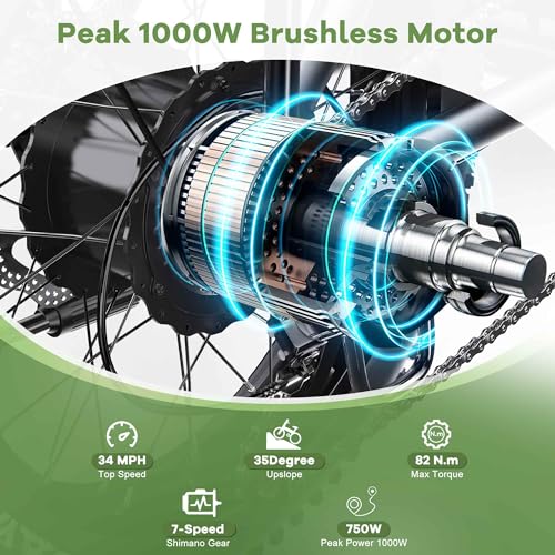 1000W Foldable Electric Bike, 48V 15Ah Removable Battery, 20" Fat Tire, 7 Speed U9578