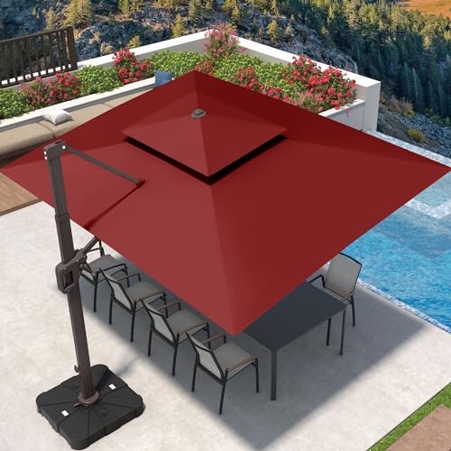 9' X 12' Cantilever Patio Umbrella 360° Rotation Rectangular Outdoor Umbrella, Turquoise O68569