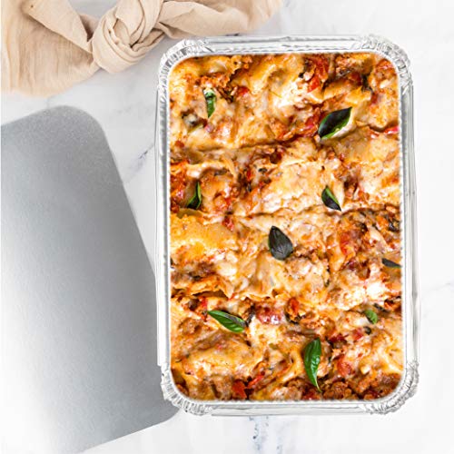 Disposable 4 LB Aluminum Oblong Baking Pans 12'' X 8'' X 2'' Inch With Cardboard Lids Bakeware Pack of 10 Pans and 10 Lids I24762