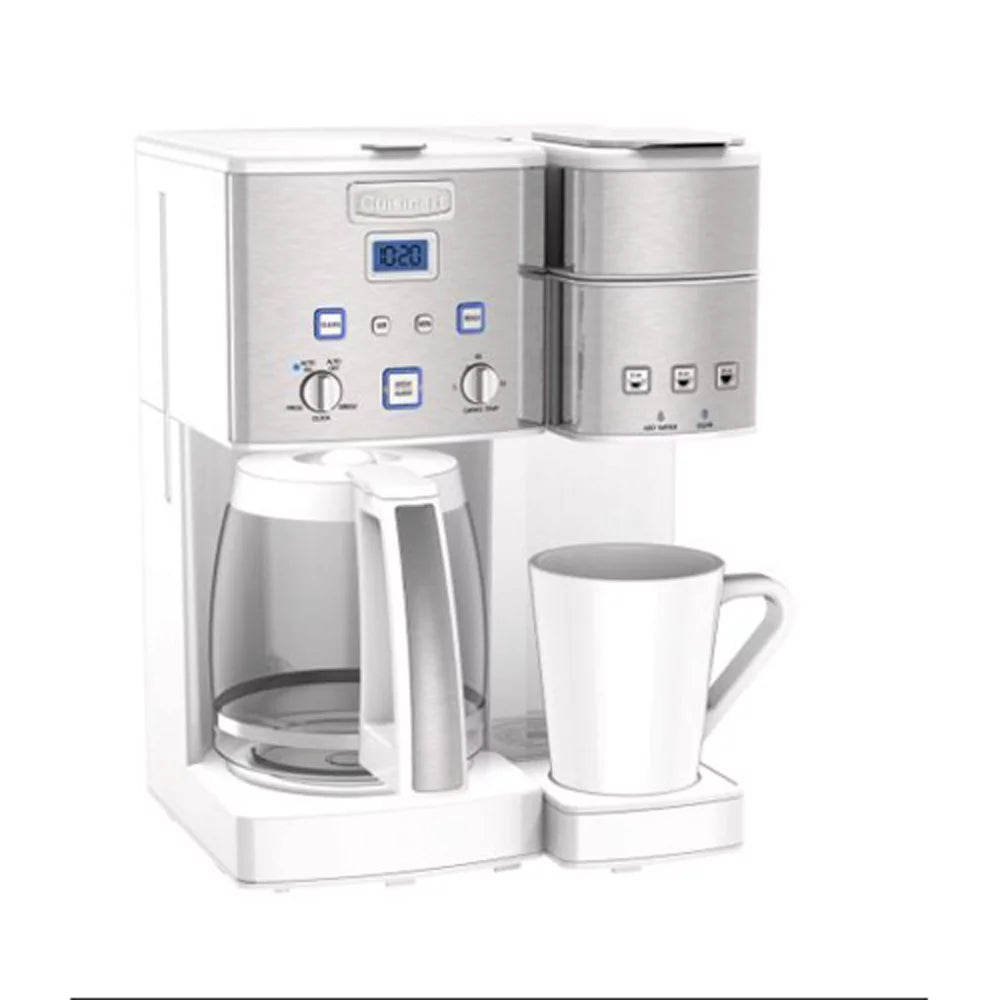 12-Cup Coffeemaker and Single-Serve Brewer, White Bundle with 4 Pack Reusable Stainless Steel Ice Cubes I28455