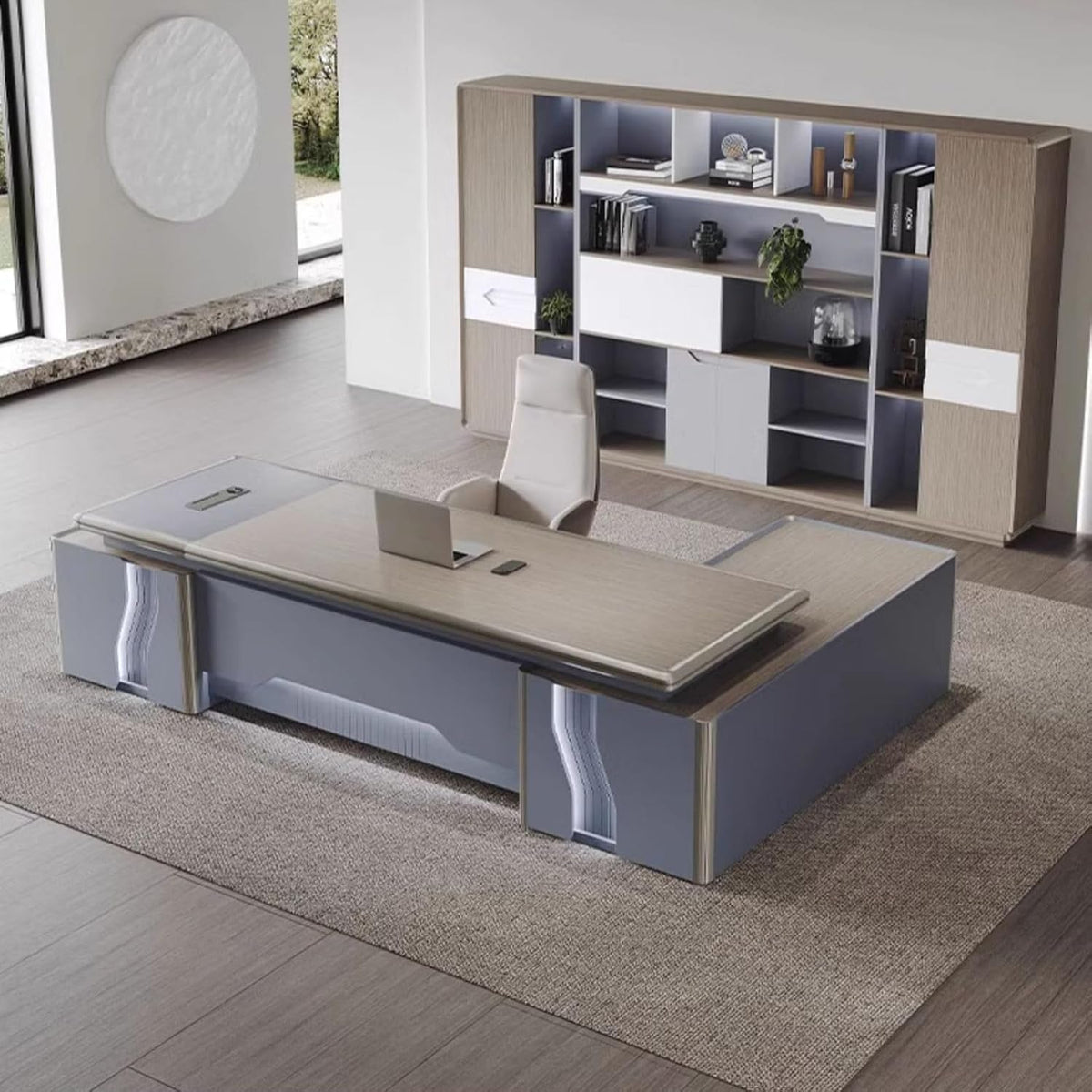 L Shaped Computer Desk with Drawers Cabinet O333854