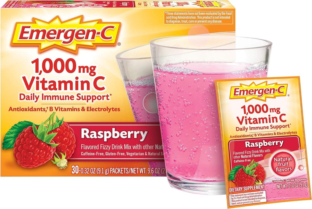 1000mg Vitamin C Powder, Raspberry Flavor, 0.32 Ounce (Pack of 30) H338
