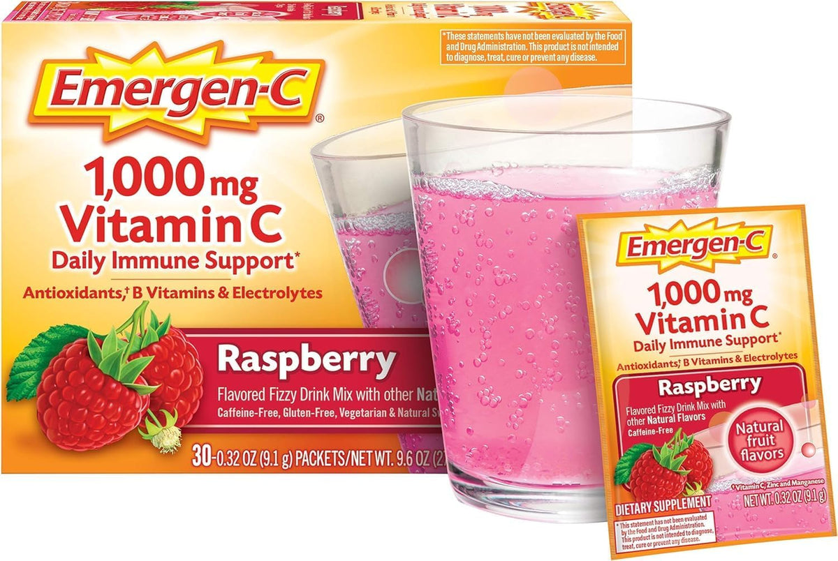1000mg Vitamin C Powder, Raspberry Flavor, 0.32 Ounce (Pack of 30) H338