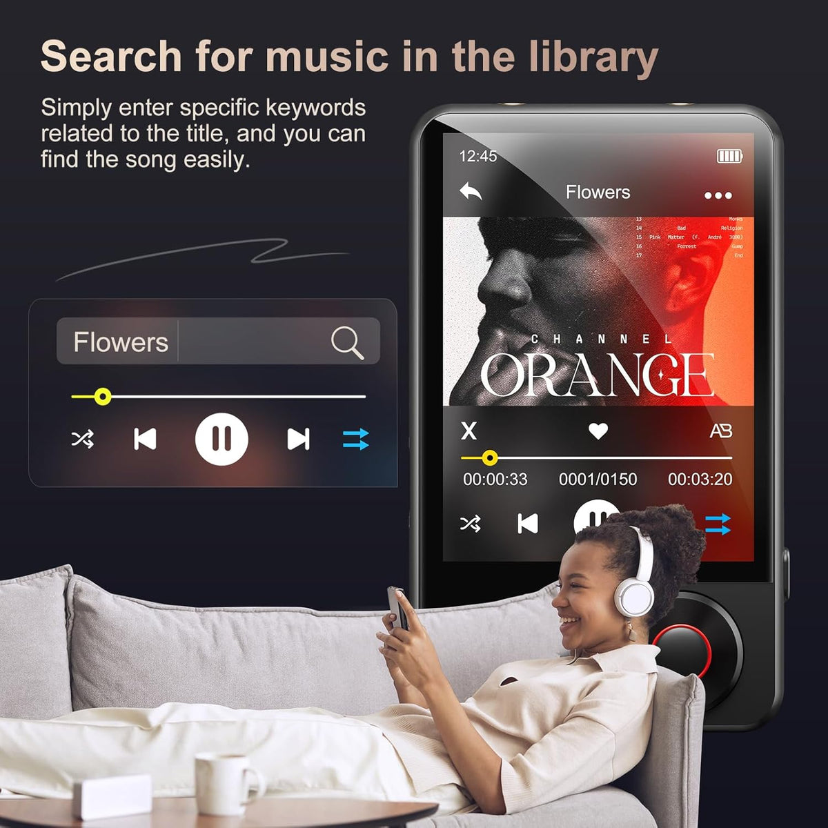 128GB Bluetooth MP3 Player with 2.4" Screen, FM Radio, Touch Screen J80664