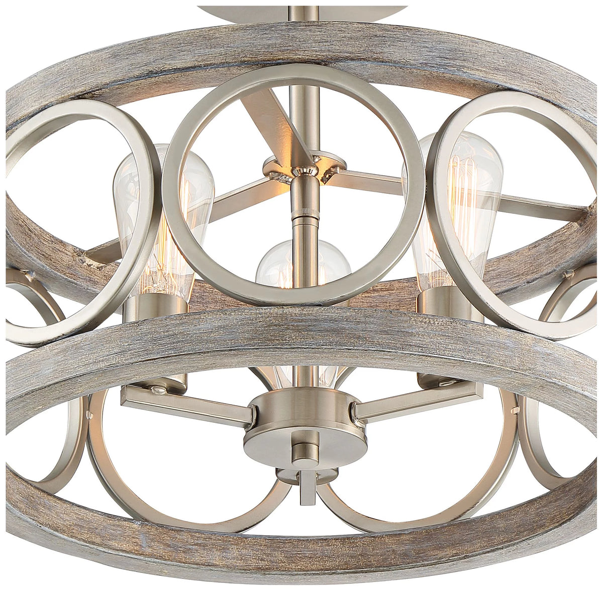 Rustic Farmhouse Ceiling Light Semi Flush Mount 16" Wide Brushed Nickel Gray Wood 3-Light LED W336