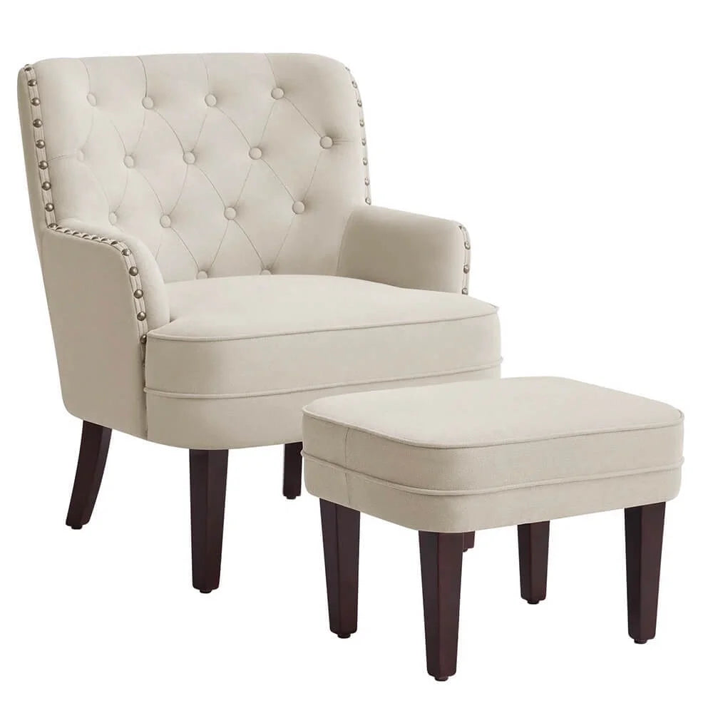 Beige Tufted Accent Chair with Ottoman I772310