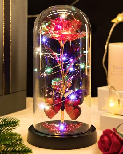 Galaxy Preserved Light Up Rose in Glass Dome E70535