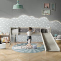 Antique Gray Wood Twin Loft Bed Frame with Slide, Climbing Ladder, Chalkboard, Guardrail Y418767
