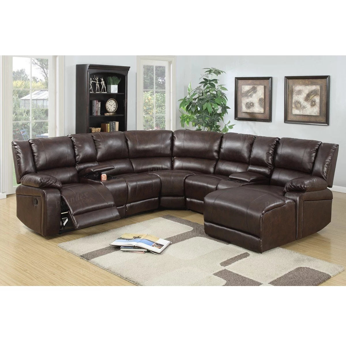 5pcs Brown Bonded Leather Reclining Sofa Set B4448