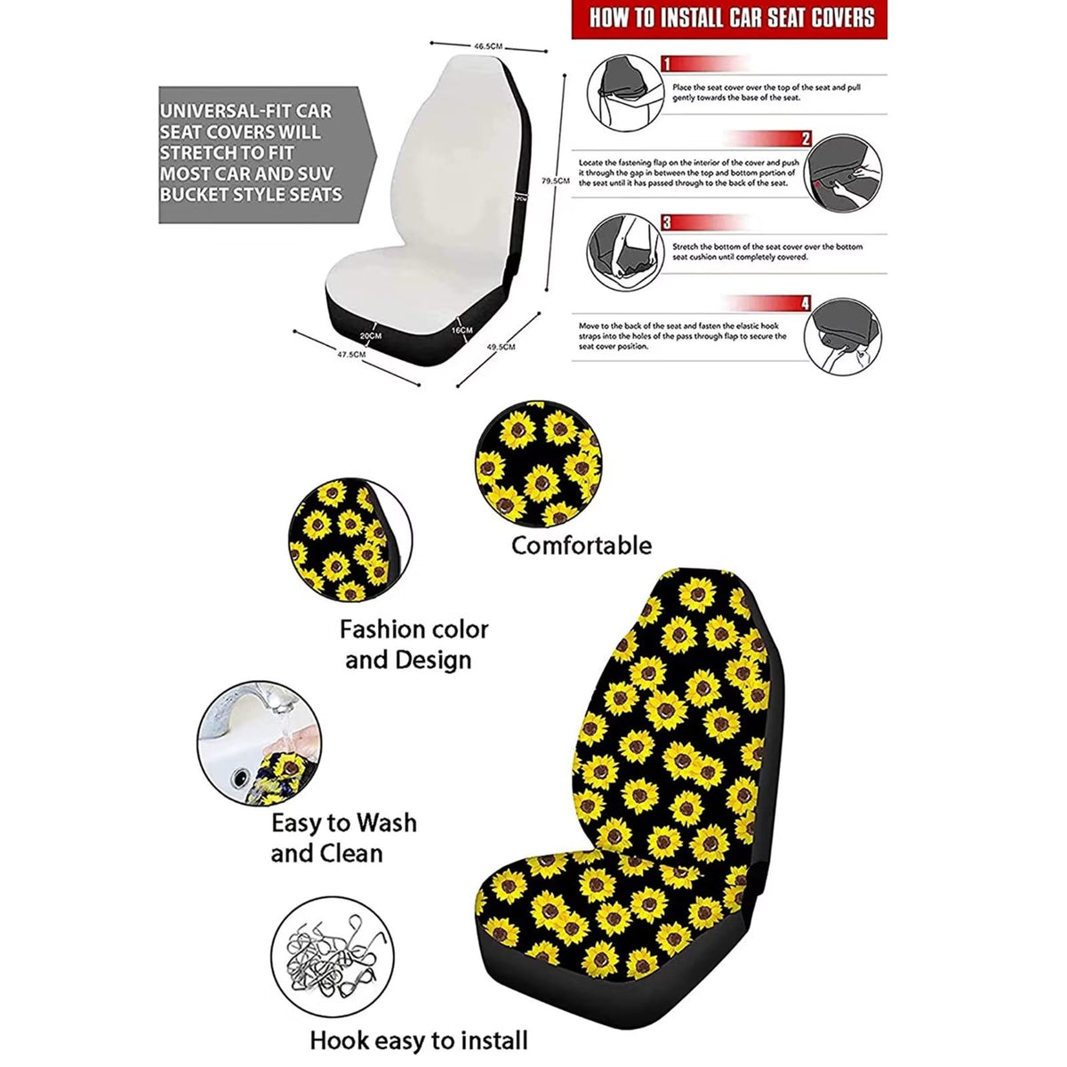 Aesthetic Flower Mushroom Car Seat Covers Full Set of 11 with Steering Wheel Cover P46152