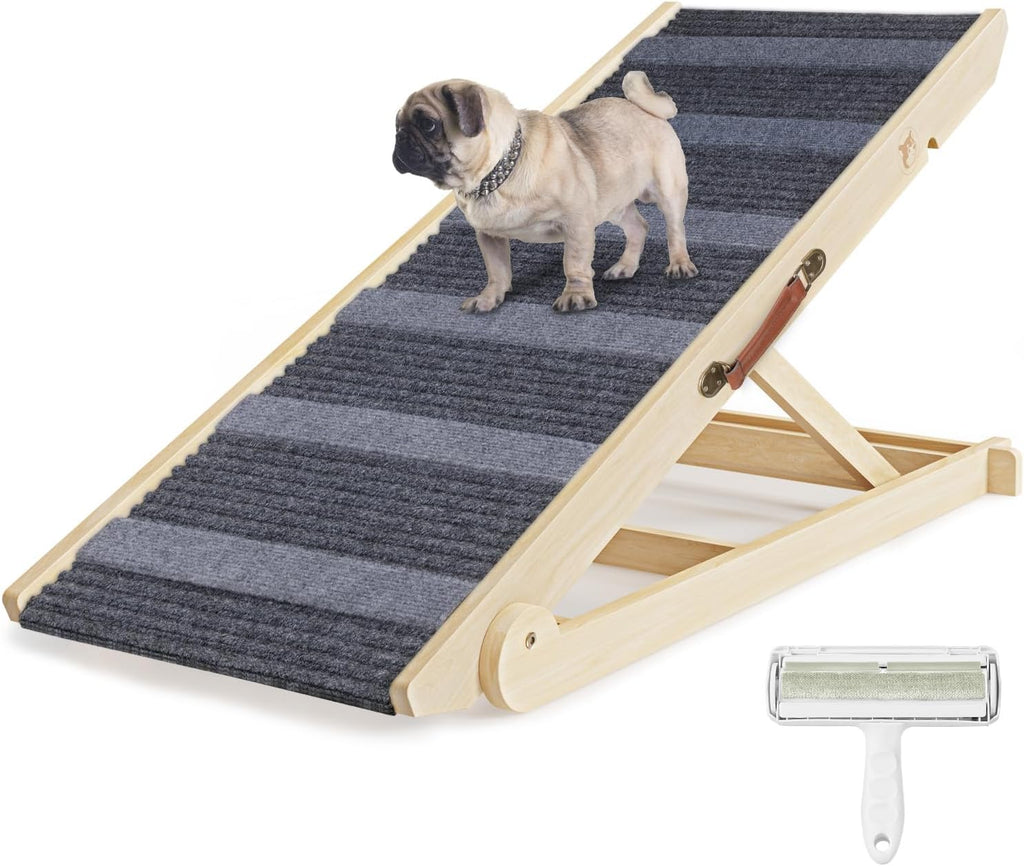 Folding Wooden Pet Ramp, 7 Adjustable Height from 10.8" to 26.6", Supports Up to 200lbs L712