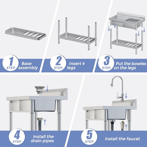 Stainless Steel Freestanding Kitchen Sink with Drawer, 39inch U813