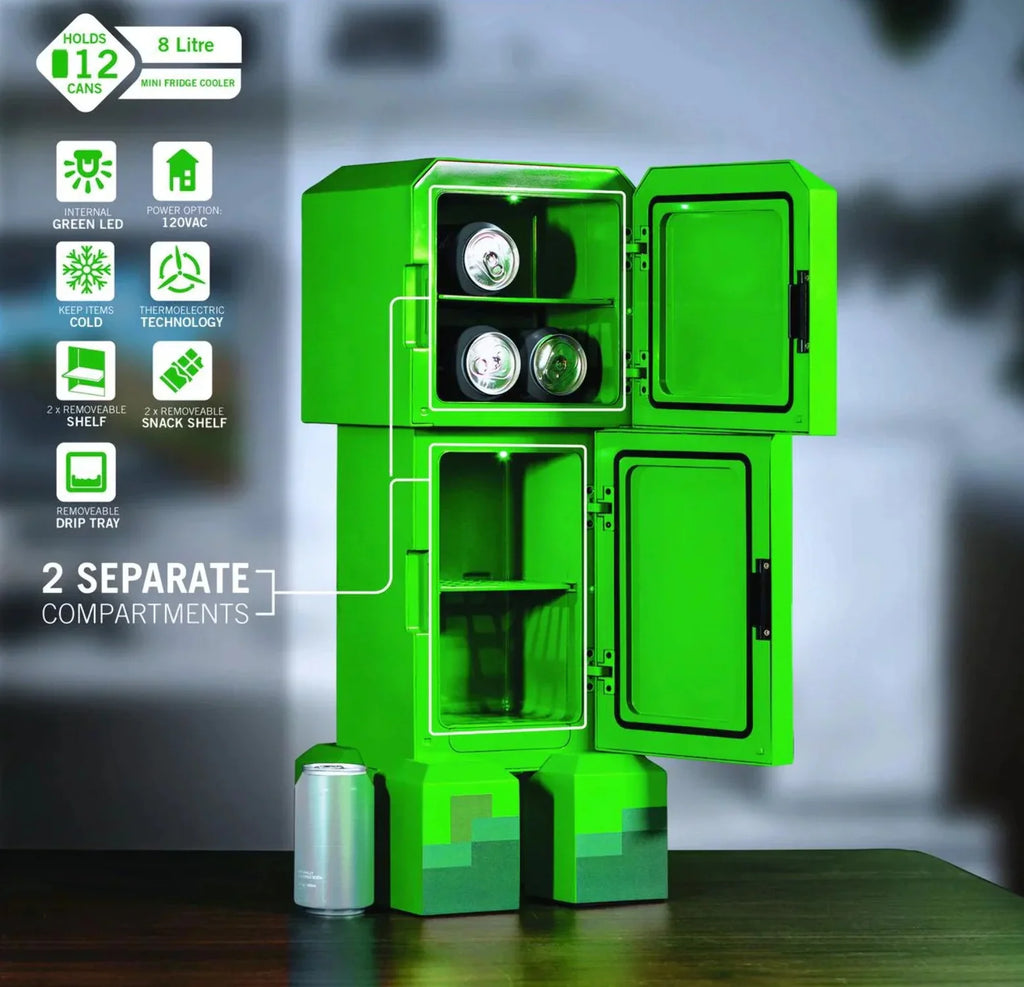 Minecraft Green Creeper Body 12 Can Mini Fridge 8L 2 Door U571
