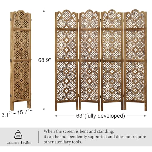 4 Panel Antique Brown Wood Room Divider I16338