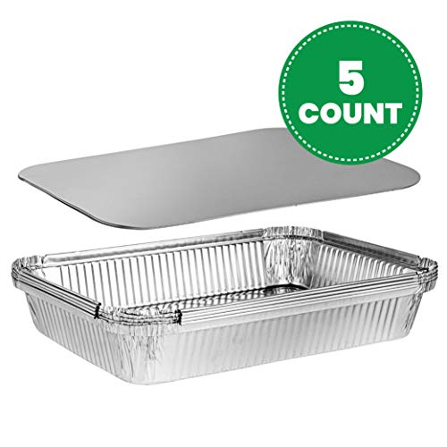 Disposable 4 LB Aluminum Oblong Baking Pans 12'' X 8'' X 2'' Inch With Cardboard Lids Bakeware Pack of 10 Pans and 10 Lids I24762