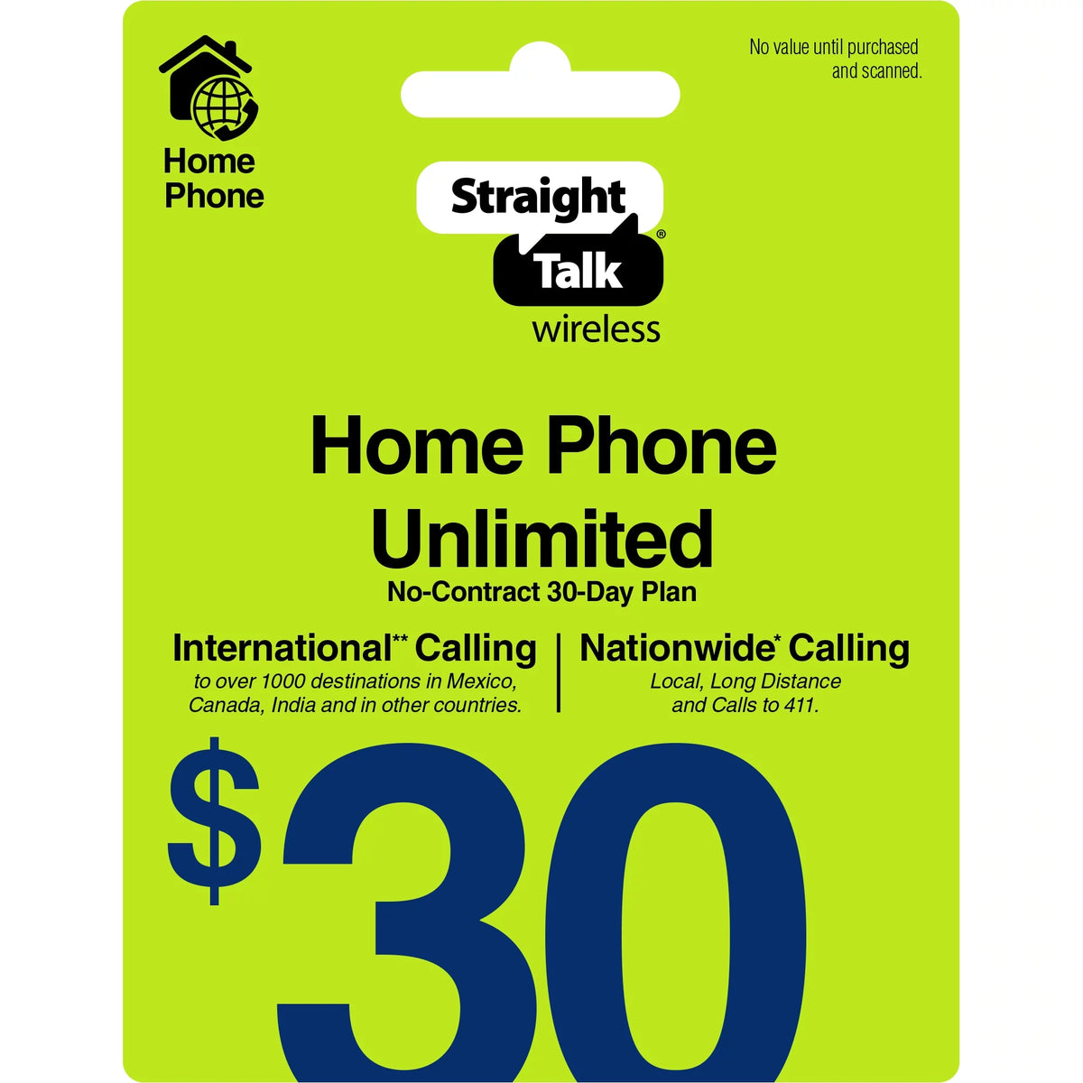 $30 Home Phone Unlimited International 30-Day Plan e-PIN Top Up L93441