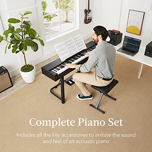 88-Key Weighted Full Size Digital Piano with U-Stand, 3 Sustain Pedal Unit, Stool, Keyboard Cover, 2 Headphone Jacks Y43475