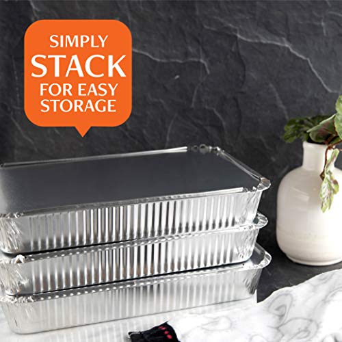 Disposable 4 LB Aluminum Oblong Baking Pans 12'' X 8'' X 2'' Inch With Cardboard Lids Bakeware Pack of 10 Pans and 10 Lids I24762
