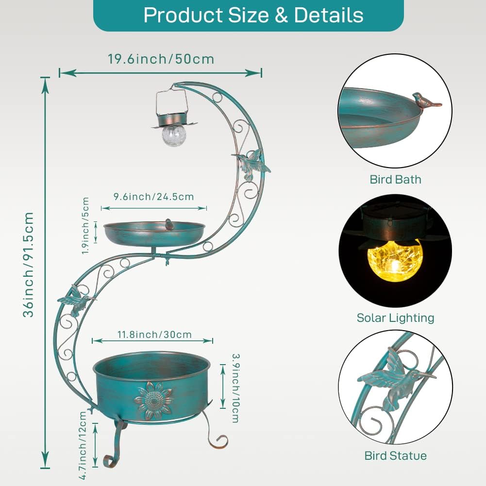 36" Bird Bath with Flower Planter Pedestal + 40" Metal Tall Pedestal Bird Baths P3063