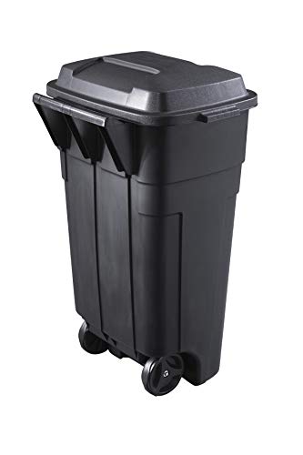 Heavy-Duty Wheeled Trash Can with Lid, 34-Gallon, Black V9070