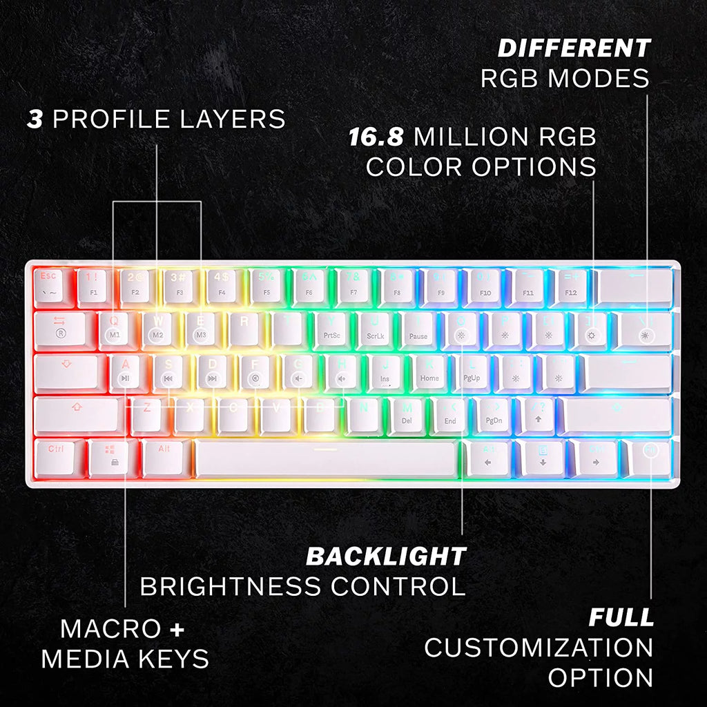 White Gateron Optical Black 61 Keys RGB Mechanical Keyboard F337302