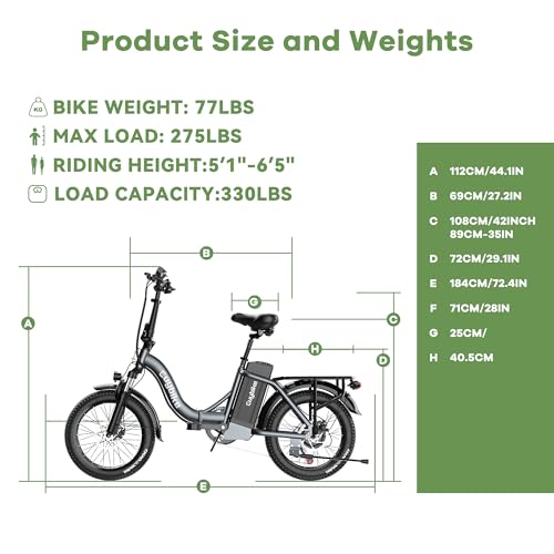 1000W Foldable Electric Bike, 48V 15Ah Removable Battery, 20" Fat Tire, 7 Speed U9578