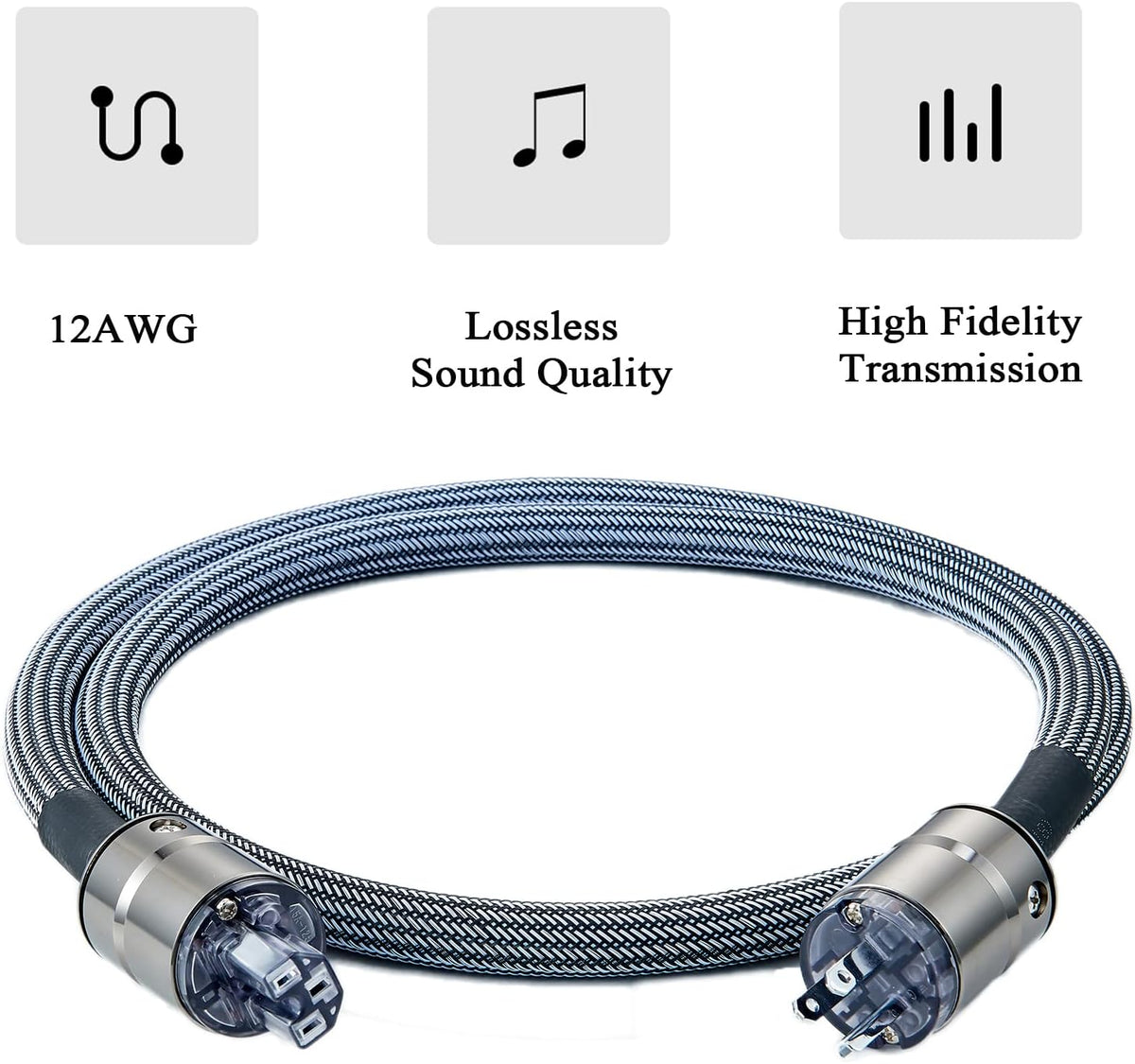 12AWG Audiophile Power Cable with Braided Sleeves, 5FT N278