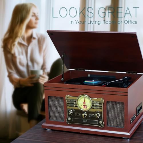 Brown Bluetooth Turntable with Stereo Speakers X970550