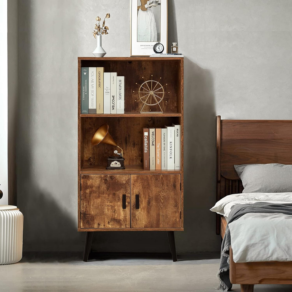 Rustic Brown Storage Cabinet with 1 Drawer 2 Doors 3 Shelves P4333