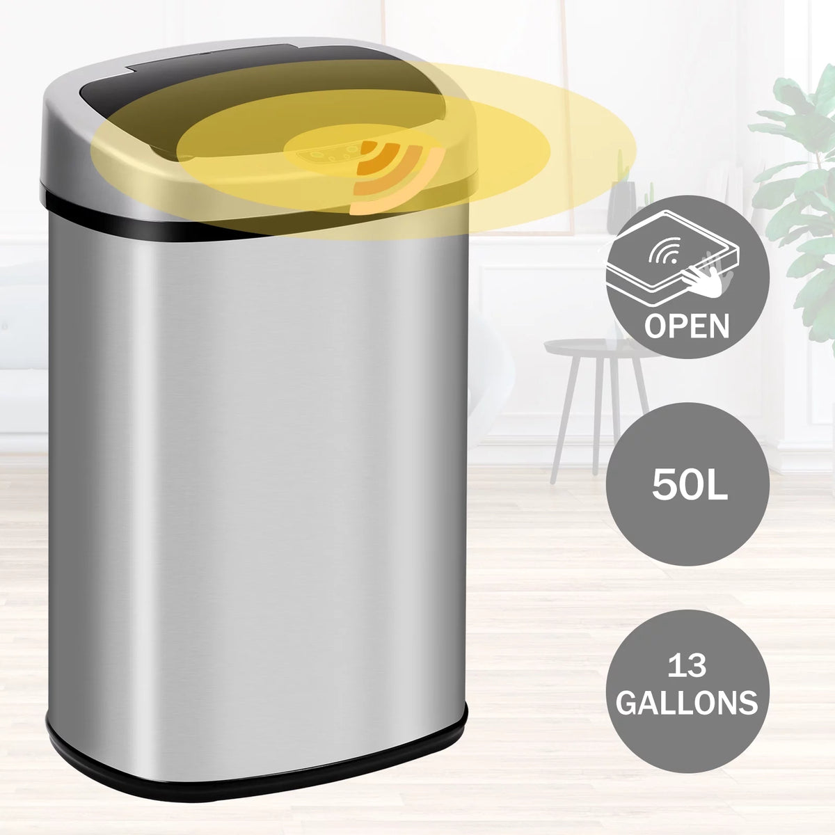 13 Gallon Stainless-Steel Automatic Motion Sensor Trash Can Y5326