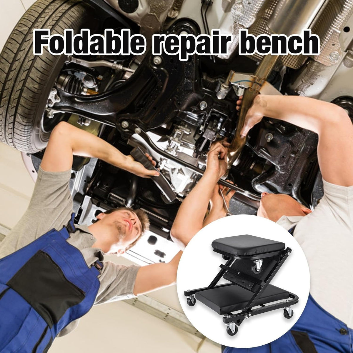 36 Inches Adjustable Rolling Garage Creeper with 6 Swivel Casters B52422