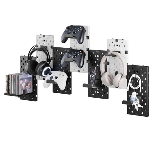 Black & Red 7pcs Pegboard Controller and Headphone Holder Wall Mount T824