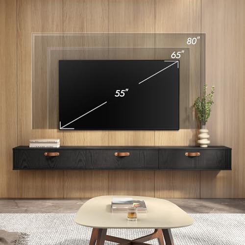 Black 70 inch Wall Mounted Wood TV Stand C79116