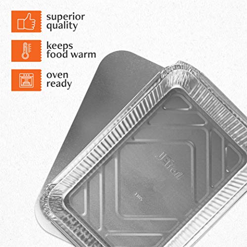 Disposable 4 LB Aluminum Oblong Baking Pans 12'' X 8'' X 2'' Inch With Cardboard Lids Bakeware Pack of 10 Pans and 10 Lids I24762
